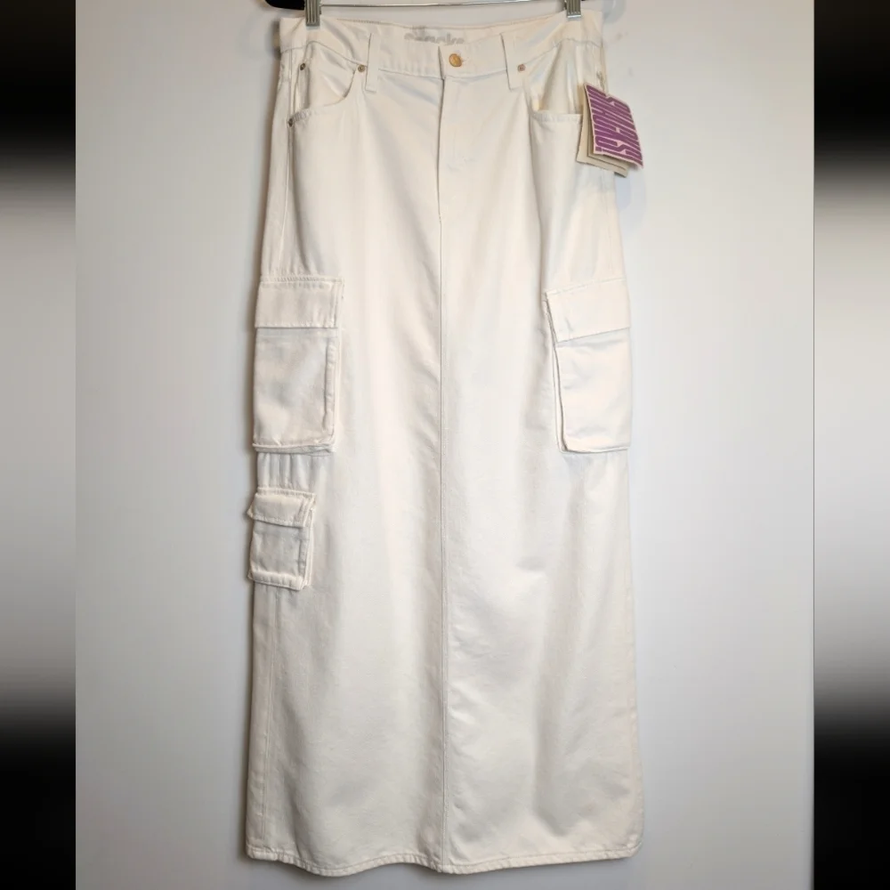 Mother Snacks Natural Ivory Off White The Fun Dip Denim Cargo Skirt Size 29